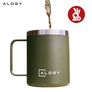 Thermal mug 420 ml with handle and lid for coffee, tea, steel, cold and hot drinks Alogy Green