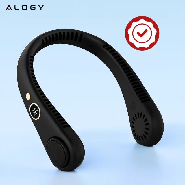 Wiatrak na szyję Alogy BreezeNeck™ mini wentylator cyrkulator powietrza na kark z wyświetlaczem 1500mAh Czarny