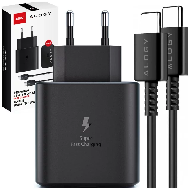 USB-C Type-C PD Premium Fast 45W 3A Wall Charger Type-C 1M Alogy Black