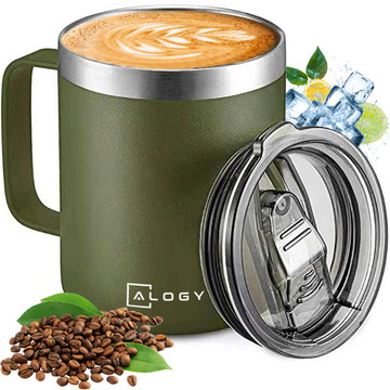 Thermal mug 420ml with handle lid for coffee, tea, steel, cold and hot drinks Alogy Green Washing brush