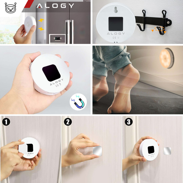 3x Lampa LED pohybový senzor soumrak noční lampa Alogy Sensor Light Bezdrátové osvětlení nábytku Teplé světlo 3000k
