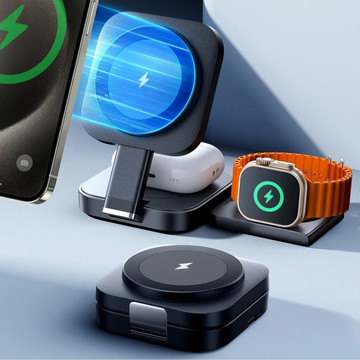 Qi Mag Safe 15W inductive charger for iPhone Apple Watch AirPods wireless 3in1 Docking station black