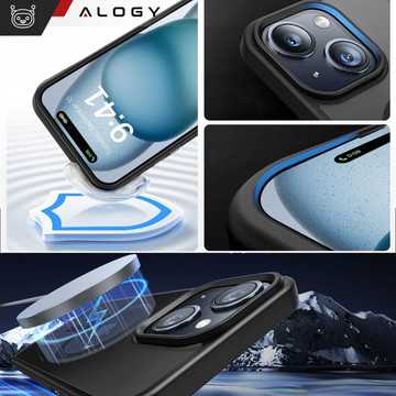 Case for iPhone 15 Plus MagSafe Matt Case Cover Matte Alogy Ring Armored Phone Case Black