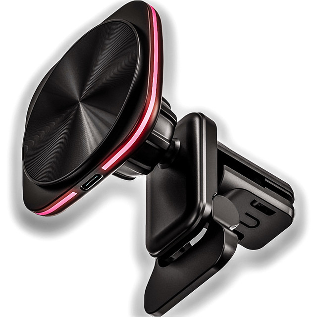Uchwyt samochodowy na kratkę z ładowarką Mag Safe 15w do iPhone LED PD QC 3.0 do kratki wentylacyjnej auta Alogy czarny