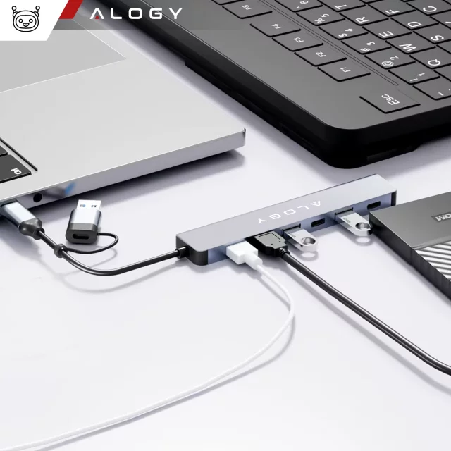 Alogy HUB Splitter Adapter for Laptop Computer USB-C to 3x USB-A 2.0 1x USB-A 3.0 Gray