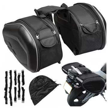 Motorcycle Saddlebag 38-58L - Bag, Side Cases, Rear Seat Bag, Waterproof, Hard Material, Adjustable for Motorcycle - Alogy RoadPack™ Black