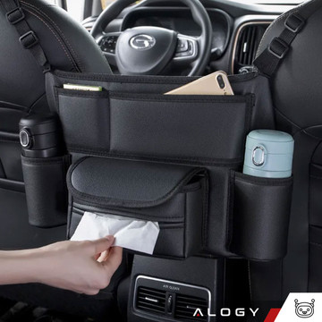 Organizér do auta do auta mezi sedadlo autosedačka Alogy Car držák na pití kapesníčky Black 2x držák na opěrku hlavy