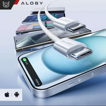Kabel USB-C typu C Silný rychlý 60W PD 1M pro iPhone 15/Pro/Max iPad MacBook Alogy nylonový kabel bílý