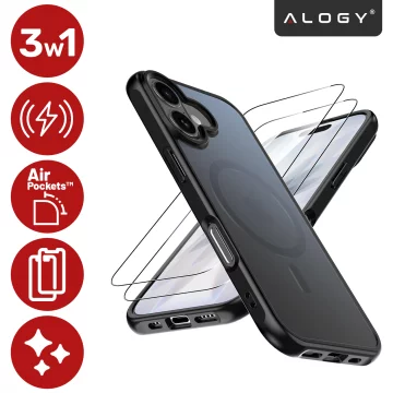 Zestaw 3w1 Etui Hybrydowe MagSafe + 2x Szkło Hartowane do Apple iPhone 17, Wzmocniona Ochrona, Odporne i Precyzyjnie Dopasowane, Alogy 3in1 Case Pack™ – Czarne
