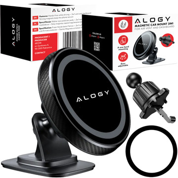 Magnetic car holder for phone, window, grille, cockpit, dashboard, car, phone, Alogy Black