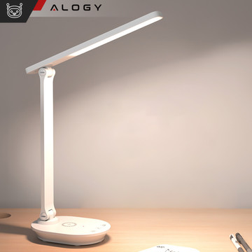 LED desk night lamp with QI 15W USB inductive charger for reading desk Timer switch Alogy Desk White