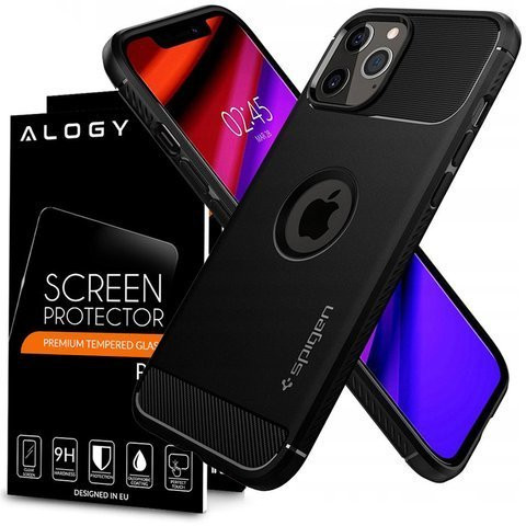 Pouzdro Spigen Rugged Armor pro Apple iPhone 12/12 Pro 6.1 Matte Black Alogy sklo