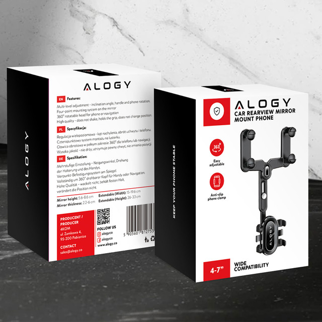 Uchwyt samochodowy do telefonu na lusterko wsteczne auta samochodu Alogy Mirror Car Holder Czarny