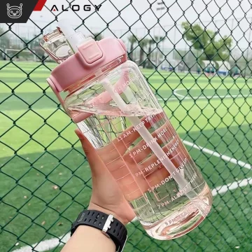 Large bottle for drinking drinks Alogy MotivHydro Motivational measuring cup 2l 2000ml Pink