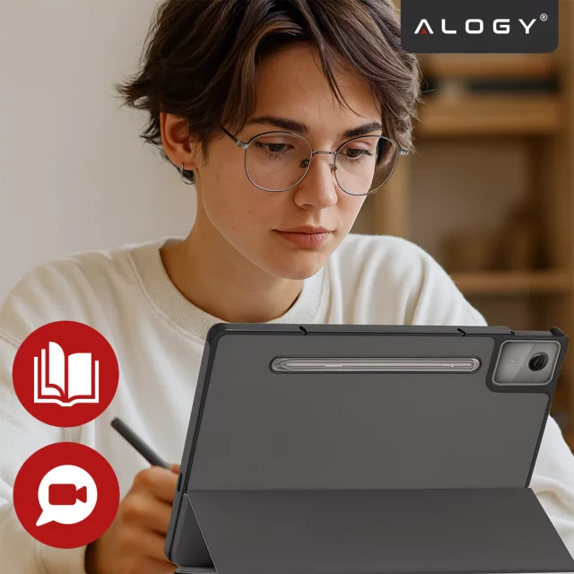 Etui do Lenovo IdeaTab Pro / Pro MT 12.7" TB-373, Ochronne z Klapką i Miejscem na Rysik, Składana Okładka Bumper, Alogy BookGuard™ – Szare