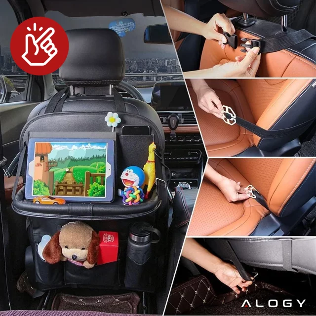 Organizér do auta, cestovní stolek, chránič autosedačky, zádová opěrka, sedák Alogy Black