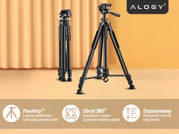 Fotografování ze stativu Stativ Univerzální stojan na fotoaparát 1/4 držák na telefon s fotoaparátem 170 cm Alogy Black