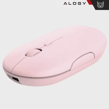 Alogy Wireless Mouse Ergonomic Small Mouse for Laptop PC Bluetooth 2.4GHz Silent Pink