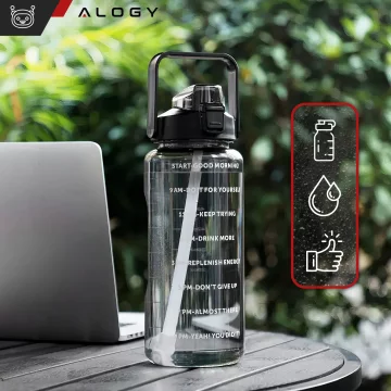 Große Flasche, Trinkflasche Alogy MotivHydro Motivational Messbecher 2l 2000ml Schwarz