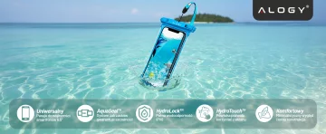 Alogy HydroShield™ Universal IPX8 wasserdichte Hülle für Smartphones bis 6,5 Zoll – Wasserdichter Schutz für Strand, Pool und Kajak, Touchscreen-Bedienung und Tragegurt – Blau