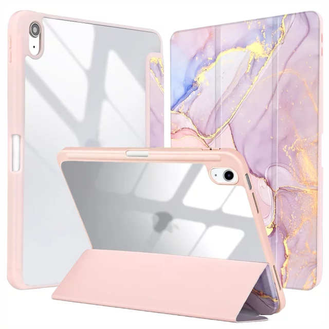 Etui Ochronne do Apple iPad 10.9" 10 Gen 2022 / iPad 11" A16 11 Gen 2025 Hybrydowe z Miejscem na Rysik, Składana Okładka z Funkcją Podstawki 2w1, Alogy HybridBook™ Case – Marble Pink
