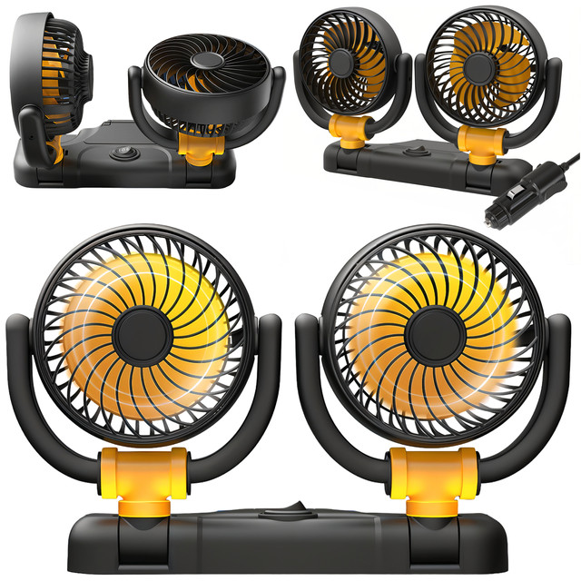 Double fan car fan for cockpit adjustable silent for cigarette lighter for Alogy Car 12V Black