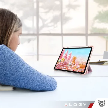 Hybridní pouzdro s držákem stylusu pro Apple iPad Air 11" (2024,2025) / Air 10.9" (2020,2022) / Pro 11 (2018) Alogy Hybrid Book Cover Case Marble Pink