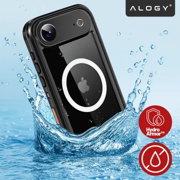 Kryt Alogy HydroArmor™ IP68 pro Apple iPhone 17 Air 6,6", 360° pancéřovaný kryt s průhlednou zadní stranou, kompatibilní s MagSafe, černý