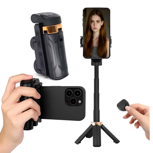 Selfie Stick Mini Tripod stabilny kompaktowy lekki Kijek do Selfie i Statyw Rozkładany 360° z Pilotem Bluetooth 10m, Stojak do Zdjęć i Nagrywania, Alogy FlexiShot™ Czarny