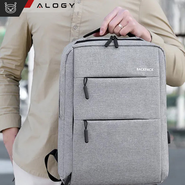 Rucksack Laptoptasche 15,6" groß wasserdicht mit USB-Anschluss Unisex 44x34x13cm für Flugzeug Alogy Rucksack Grau