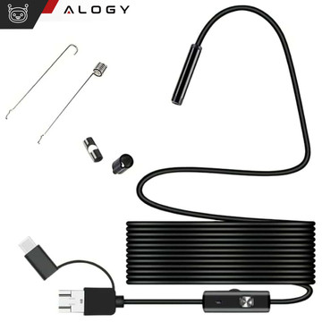 Kamera-Inspektion für Endoskopie, Micro-USB, USB-C, USB, Full HD, 5 m, 8 mm Endoskop Alogy Hard Wire