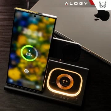 Mag Safe 3v1 Qi 18W bezdrátová indukční nabíječka pro iPhone, Apple Watch, stojánek nabíjecí stanice AirPods Alogy černá