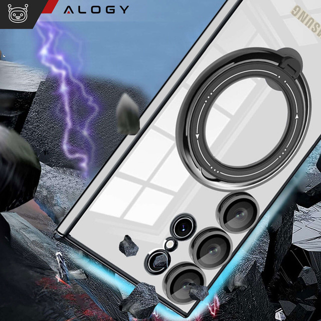 Case for Samsung Galaxy S24 Ultra Magnetic Case Ring Mag Safe Clear Holder Magnet Alogy Black Clear Glass