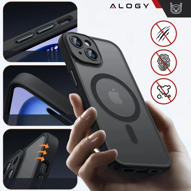 Skleněné pouzdro pro Apple iPhone 15 Alogy MagSafe Hybrid Matte Case Matný kryt s ochranou objektivu černý