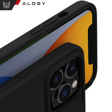 Etui do iPhone 15 Pro Max Slide Case z osłoną na obiektyw aparat obudowa matowe czarne Alogy Soft Matt + Szkło