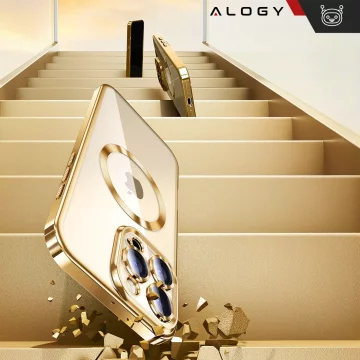 Pouzdro MagSafe pro Apple iPhone 16 Pro Alogy Glamour Pouzdro luxusního prstenu zlaté-průhledné