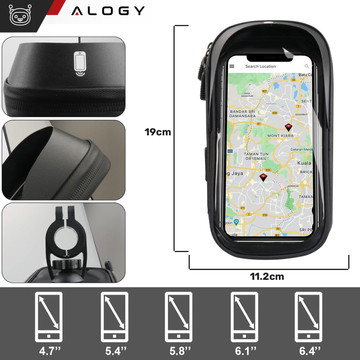 Case Bicycle Bag Phone Pouch 6.4 inch Handlebar Holder Bicycle 0.5L Black Tools Multitool Keys 16in1 Alogy