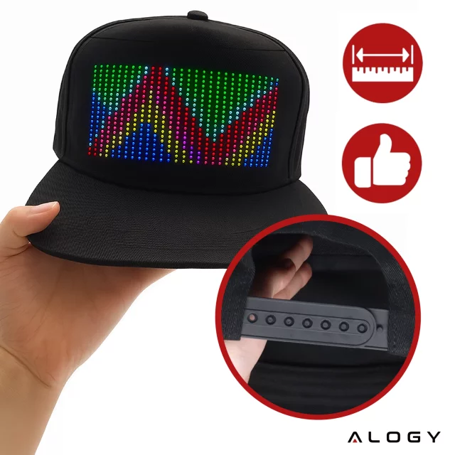 Czapka z daszkiem z oświetleniem LED RGB Piksele bluetooth Alogy PixelCap™ led telefon komórkowy sterowana aplikacją pixel Czarna