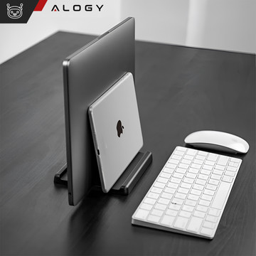 Vertical stand for laptop phone tablet 3in1 organizer holder adjustable desk stand Alogy black