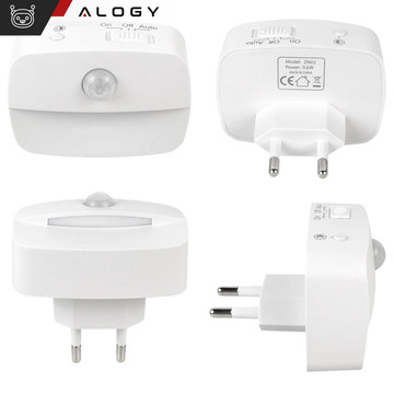 2x LED night lamp with motion sensor for EU socket, 3 light colors Alogy Night Light White