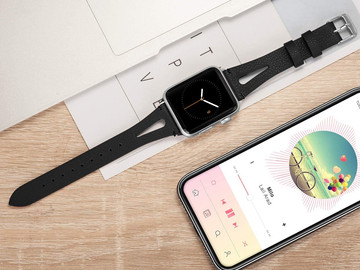 Lederarmband Alogy Leder für Apple Watch 42/44/45 / 49mm Schwarz