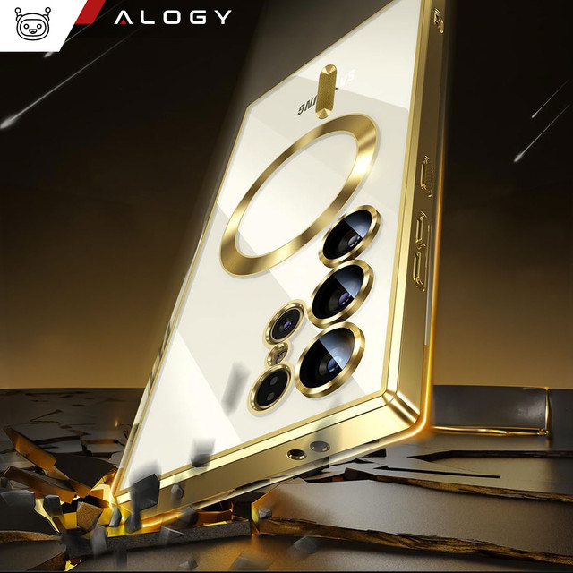 Pouzdro pro Samsung Galaxy S24 Ultra Mag Safe Glamour pouzdro kroužek pouzdro ochrana fotoaparátu Alogy zlaté čiré sklo