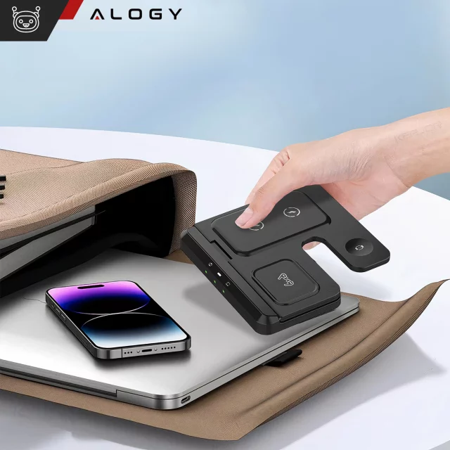 Ładowarka Bezprzewodowa Indukcyjna Qi QC 3.0 3w1 Szybka do Apple iPhone Airpods Watch Stacja ładująca 15W czarna