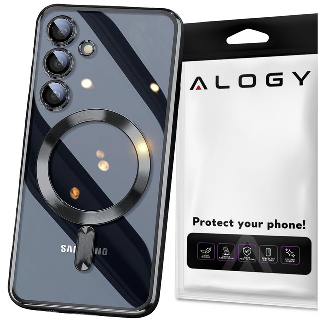 Hülle für Samsung Galaxy S24 Plus Mag Safe Glamour Case Ringgehäuse Kameraschutz Alogy Schwarz Transparentes Glas