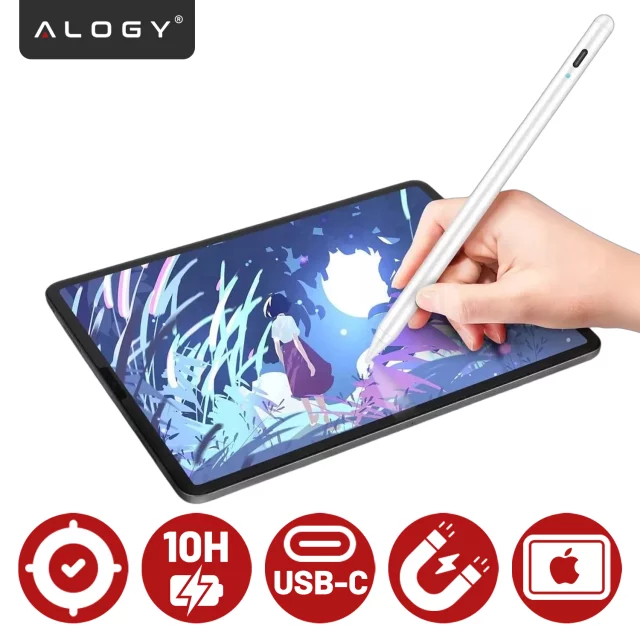 Rysik Dotykowy Stylus Pen do Telefonu i Tabletu, Precyzyjny Pencil do Apple iPad, Alogy SmartStylus™ – Biały