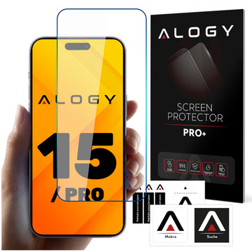 9H tempered glass for iPhone 15 / 15 Pro with Alogy Screen Protector PRO