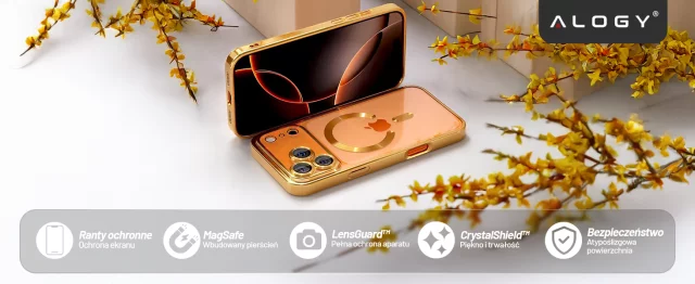 Etui z MagSafe do Apple iPhone 17 Pro Max – obudowa glamour z ochroną obiektywu, eleganckie i odporne na zarysowania – Alogy LuxuryRing™ Glamour Case Gold