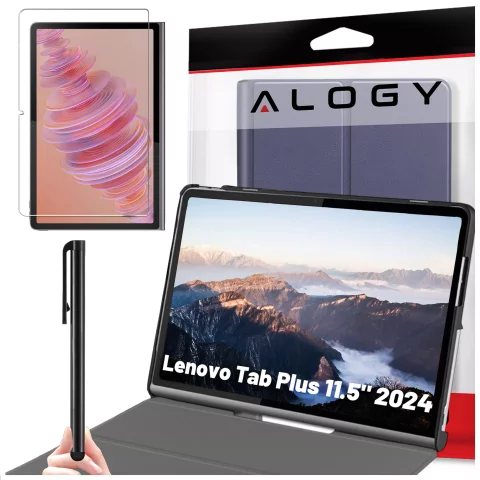 Glass Case for Lenovo Tab Plus 11.5" 2024 TB351FU Alogy Book Cover Case Tablet Case Navy Blue Free Stylus