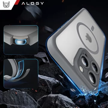3w1 Zestaw Etui Hybrydowe + Szkło do Apple iPhone 16 Pro obudowa ochronna Hybrydowe MagSafe z ochroną obiektywu case + 2x Szkło hartowane ochronne na telefon Alogy 3in1 Case Pack Titanium Szare