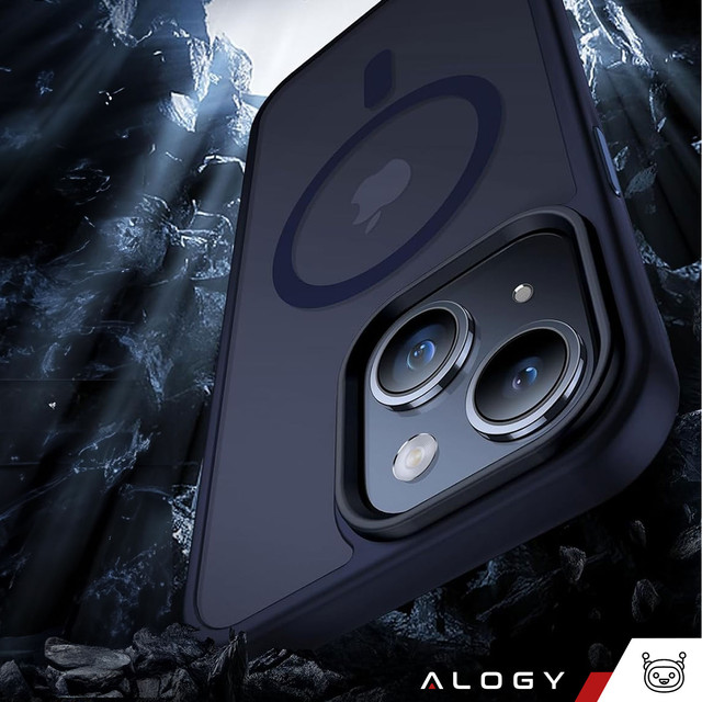 Case for iPhone 15 Plus MagSafe Matt Case Cover frosted Alogy Ring armored phone case Navy Blue Glass